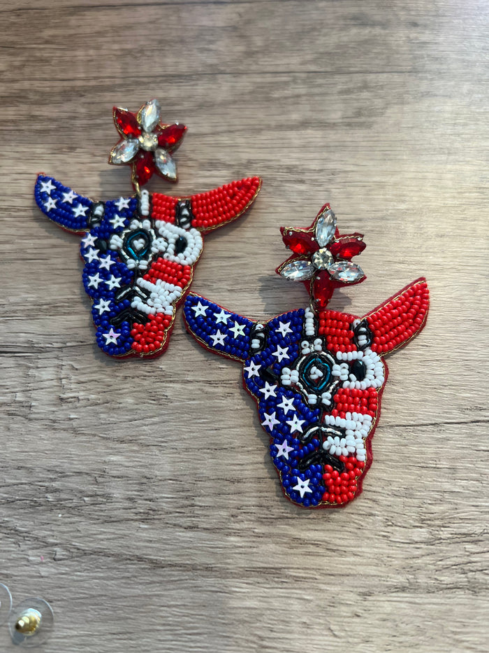 Red White and Blue Bull Earrings