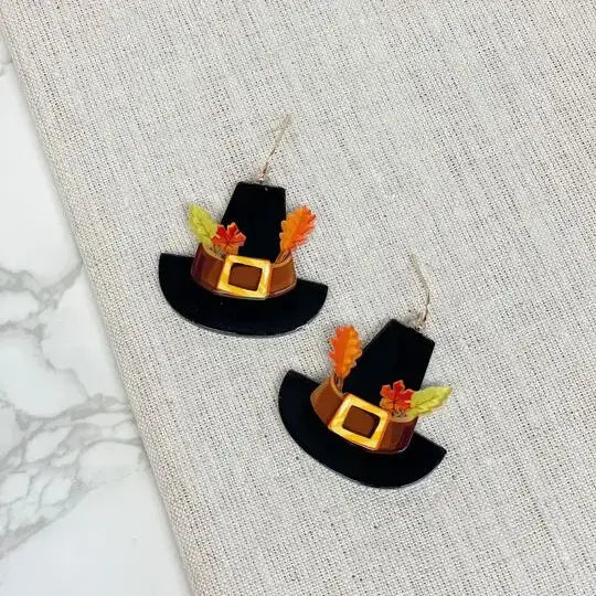 Acrylic Pilgrim Hat Dangle Earrings