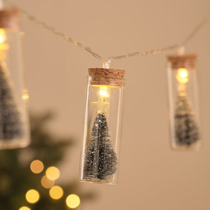 10 Star Topped Christmas Tree Glass Bottle LED Fairy Lights
