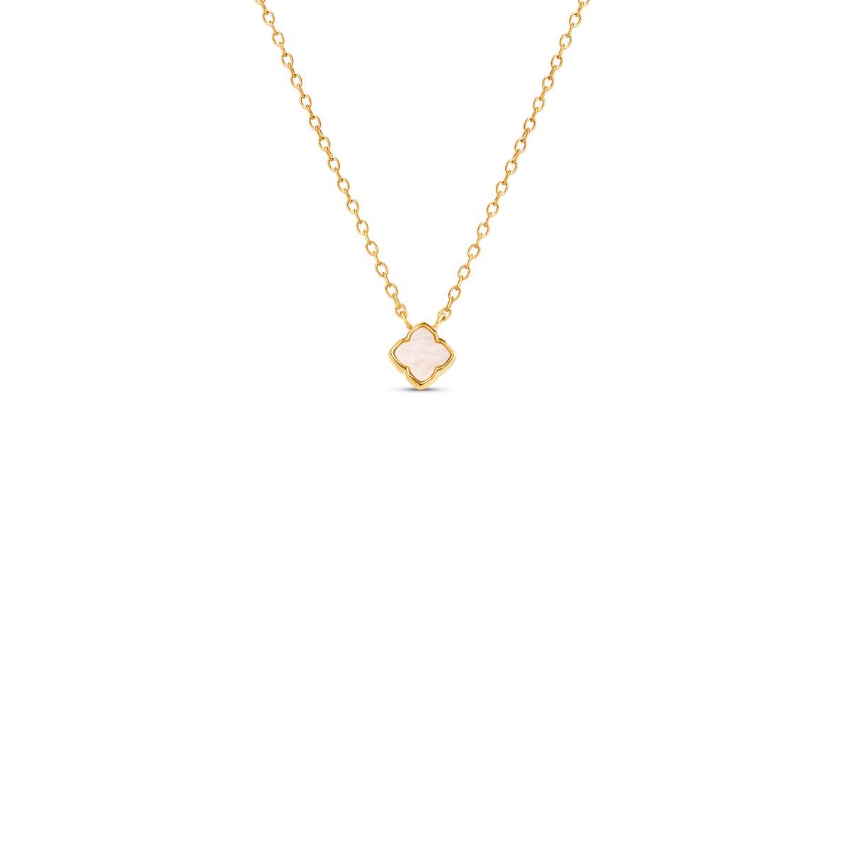 Fine Mini Pearl Clover Necklace (Gold)