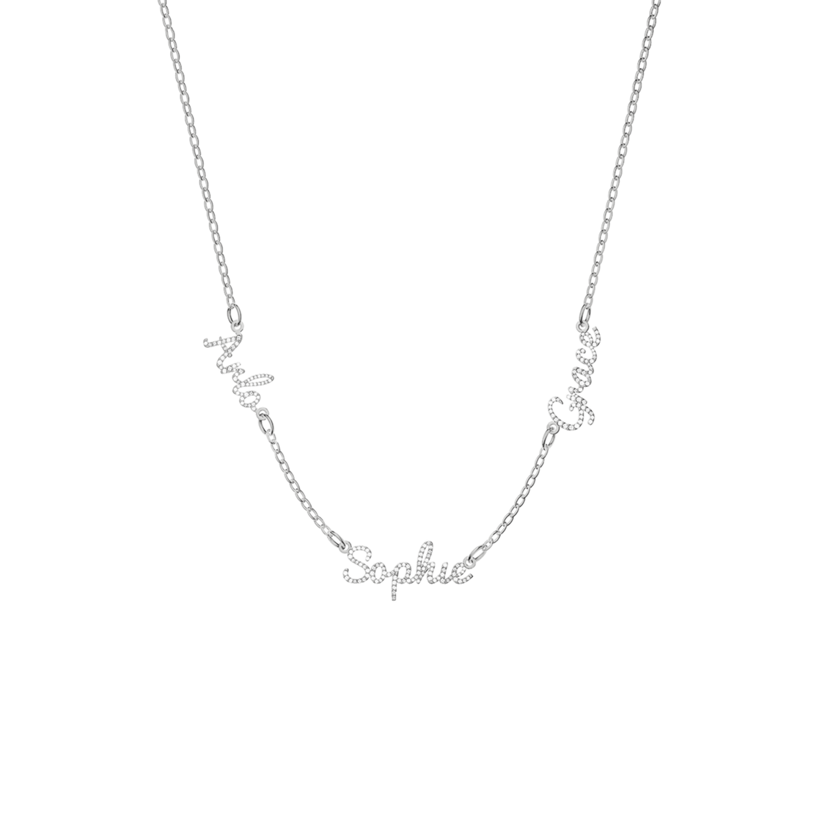 Multi Crystal Cursive Name Necklace (Silver)