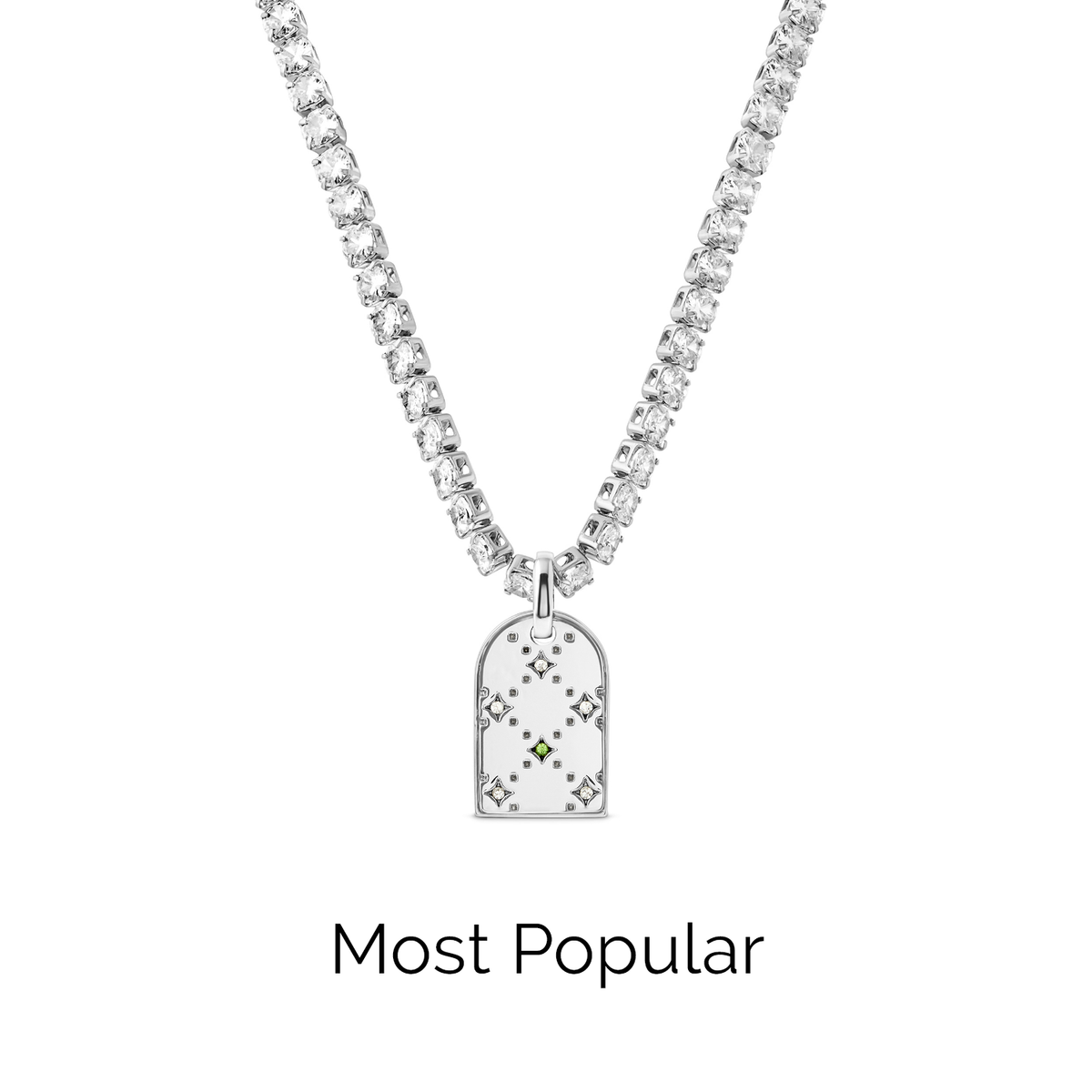 Mini Monogram Birthstone Tag Necklace (Silver)