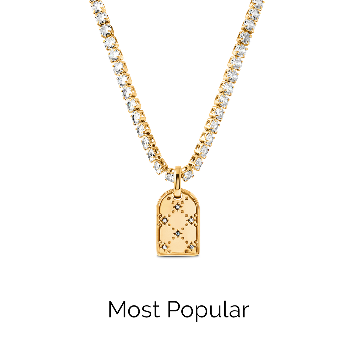 Mini Monogram Birthstone Tag Necklace (Gold)