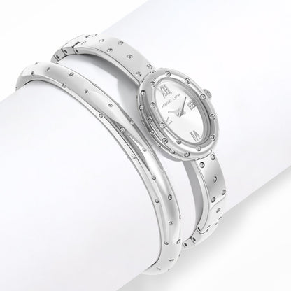 Polka Dot Crystal Watch & Bangle Set (Silver)
