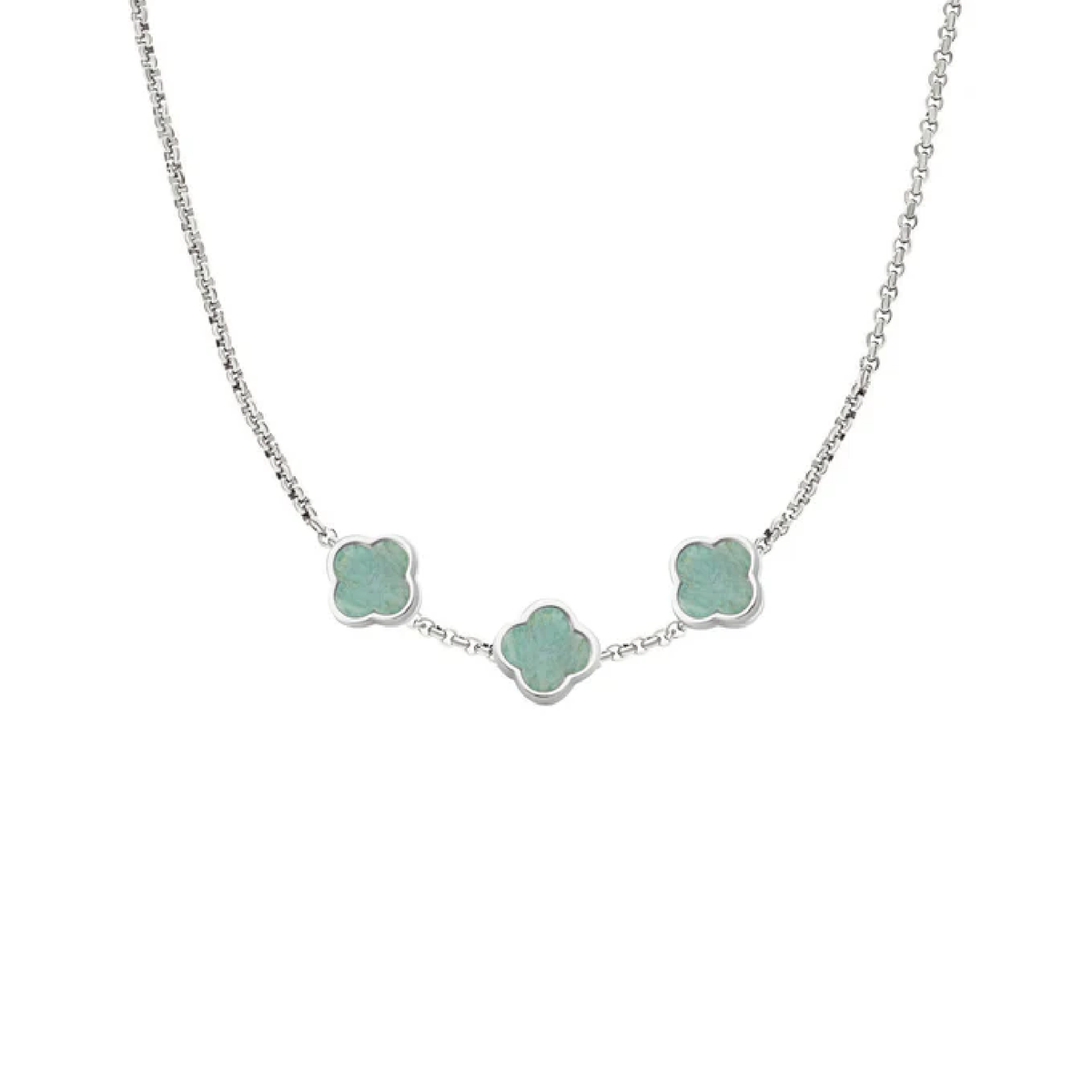 Amazonite Clover Custom Name Necklace (Silver)