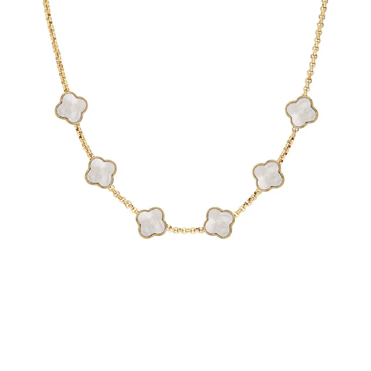 Pearl Clover Custom Name Necklace (Gold)