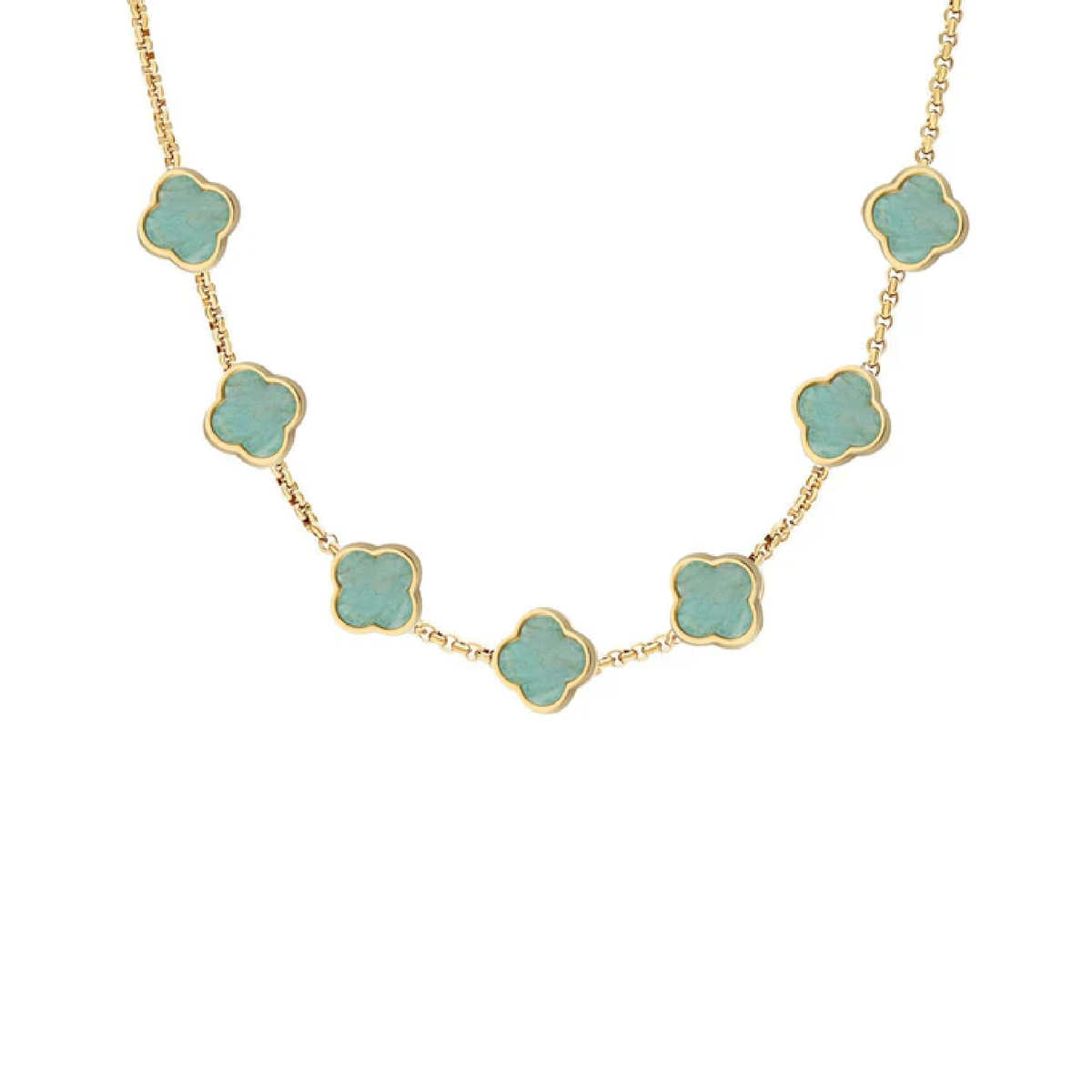 Amazonite Clover Custom Name Necklace (Gold)