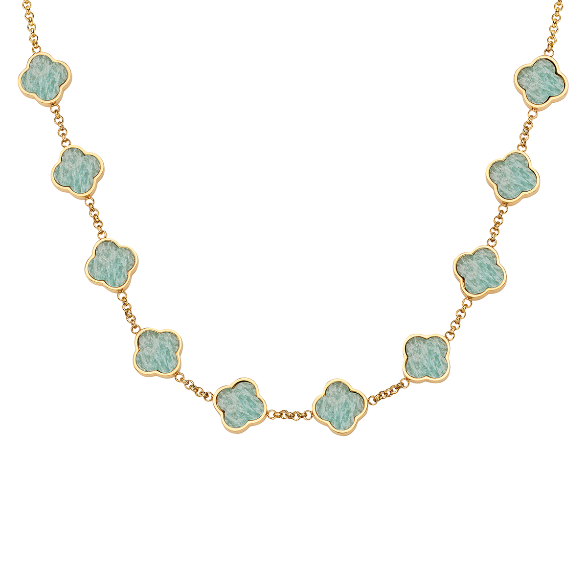 Amazonite Clover Custom Name Necklace (Gold)