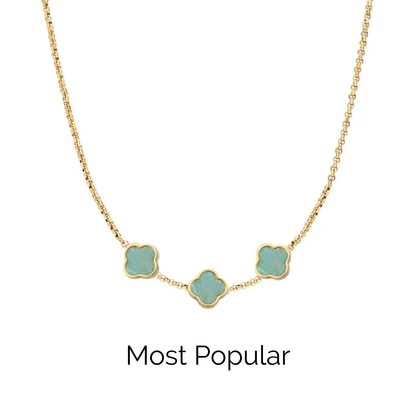 Amazonite Clover Custom Name Necklace (Gold)