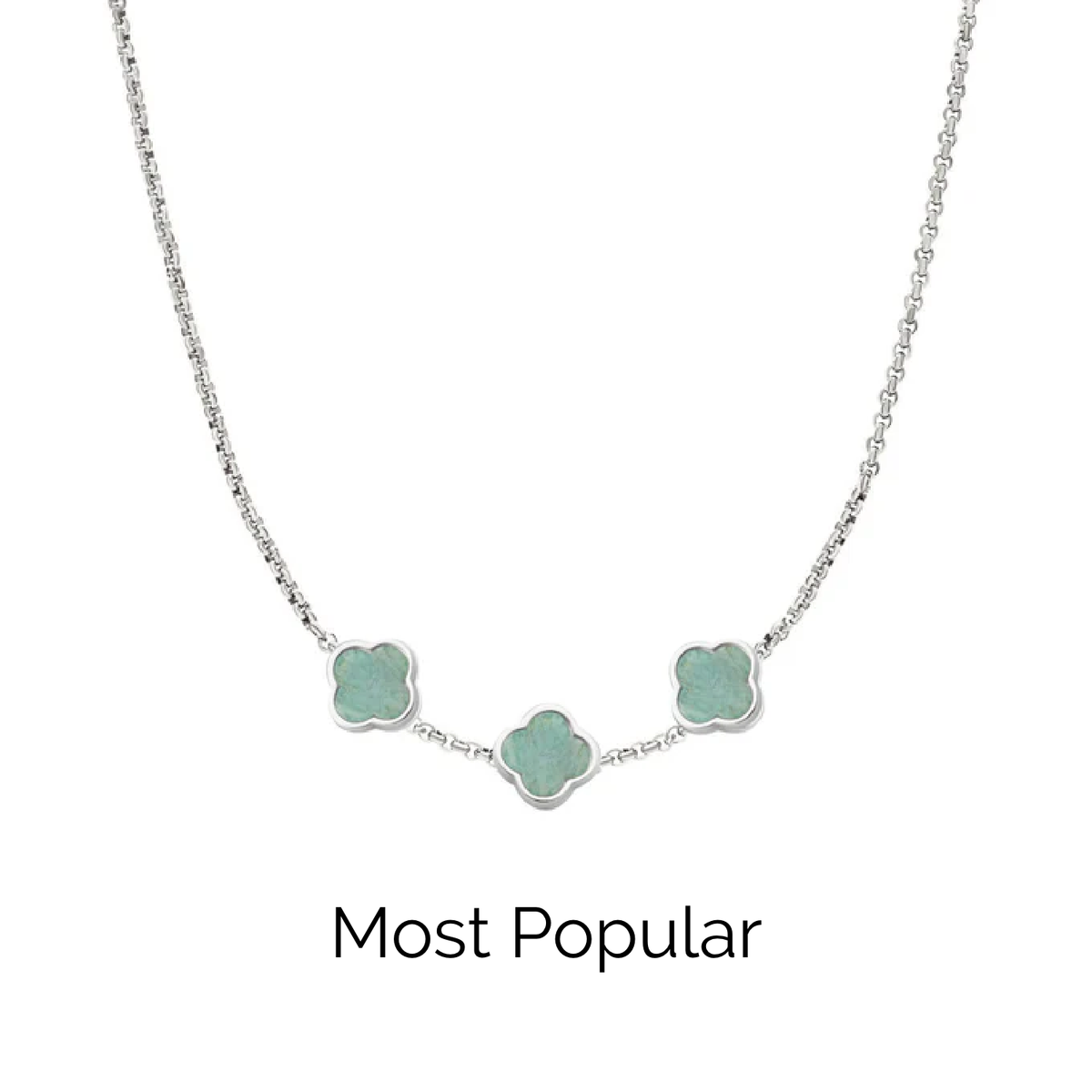 Amazonite Clover Custom Name Necklace (Silver)