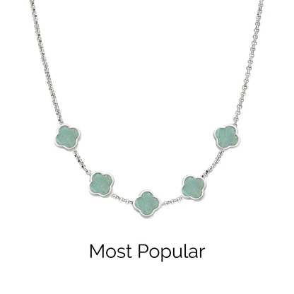 Amazonite Clover Custom Name Necklace (Silver)
