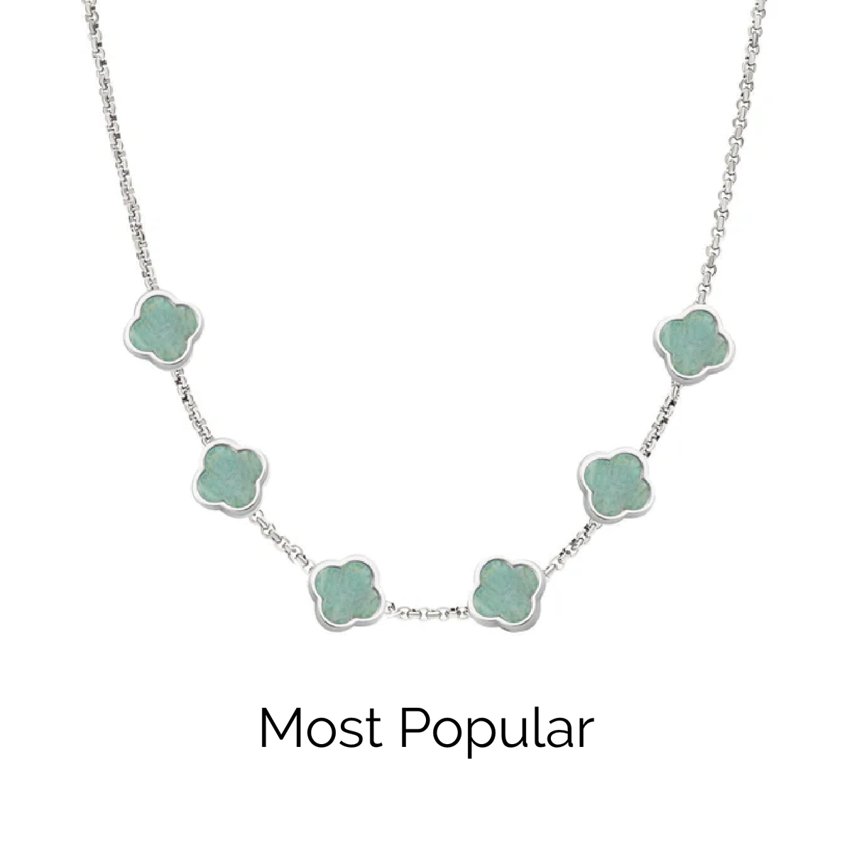 Amazonite Clover Custom Name Necklace (Silver)
