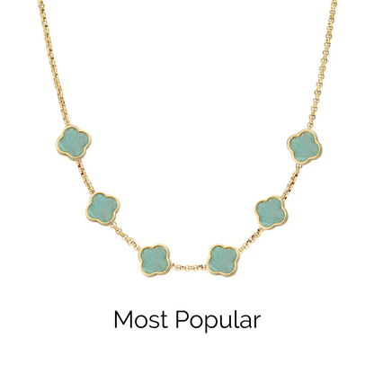 Amazonite Clover Custom Name Necklace (Gold)