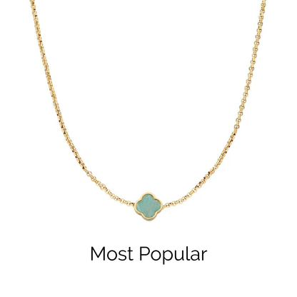 Amazonite Clover Custom Name Necklace (Gold)
