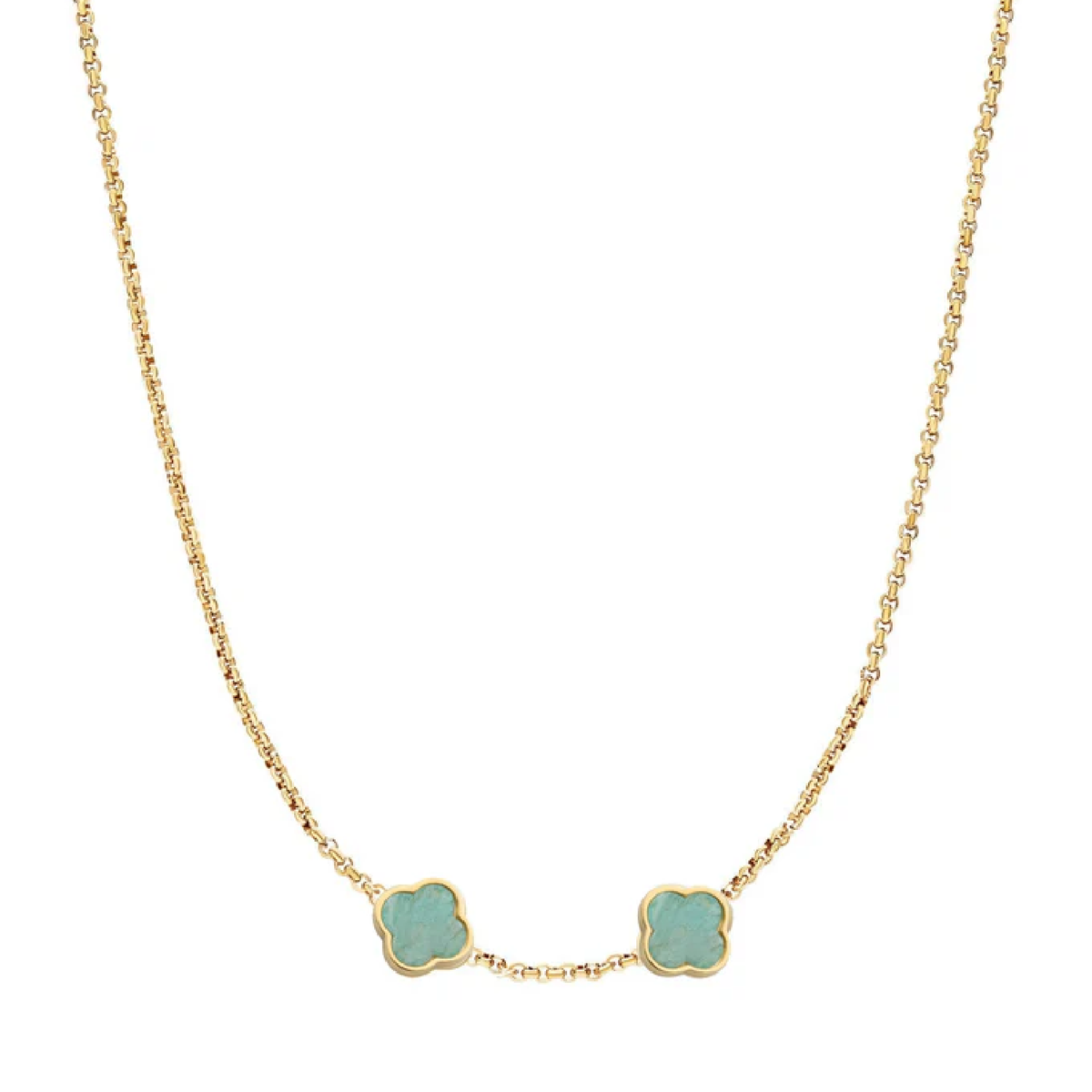 Amazonite Clover Custom Name Necklace (Gold)