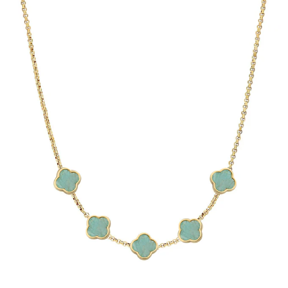 Amazonite Clover Custom Name Necklace (Gold)