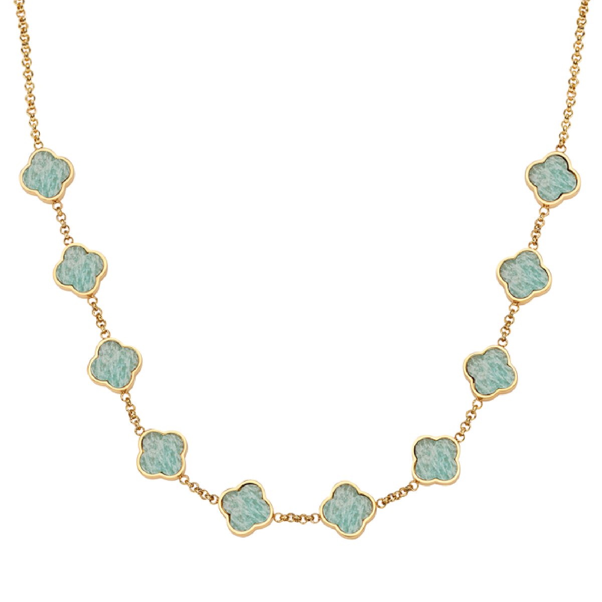 Amazonite Clover Custom Name Necklace (Gold)