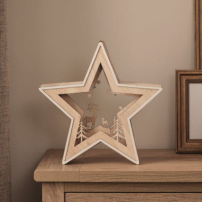 28cm Reindeer Under The Stars Wooden Silhouette Light Up Decoration
