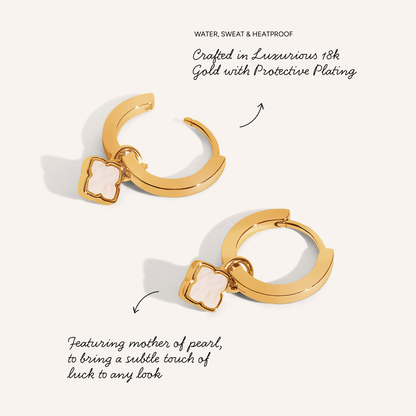 Fine Mini Pearl Clover Huggie Earrings (Gold)