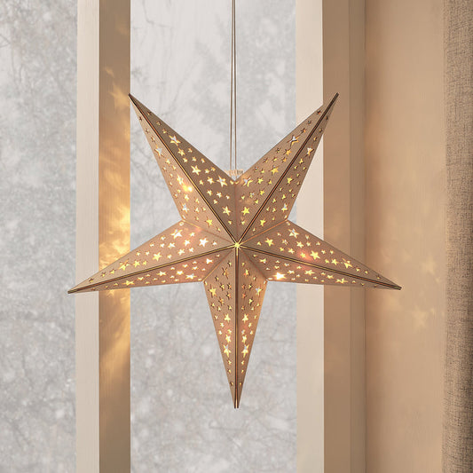 45cm Wooden Star Light Up Hanging Christmas Decoration with Remote Control