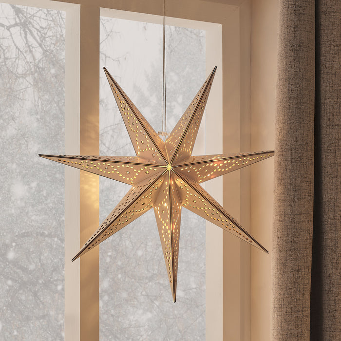 50cm Wooden Star Light Up Hanging Christmas Decoration with Remote Control