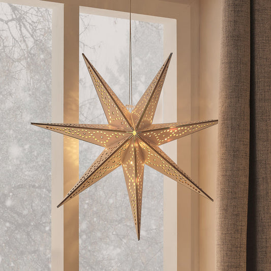 50cm Wooden Star Light Up Hanging Christmas Decoration with Remote Control