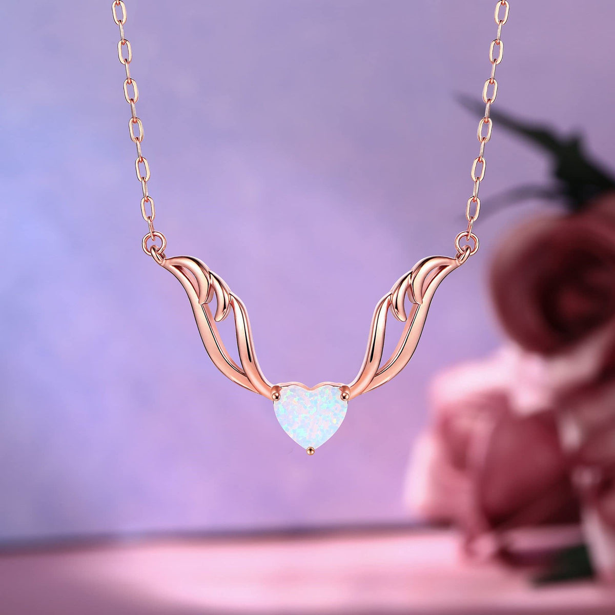 18K Rose Gold Plated Opal Guardian Angel Necklace