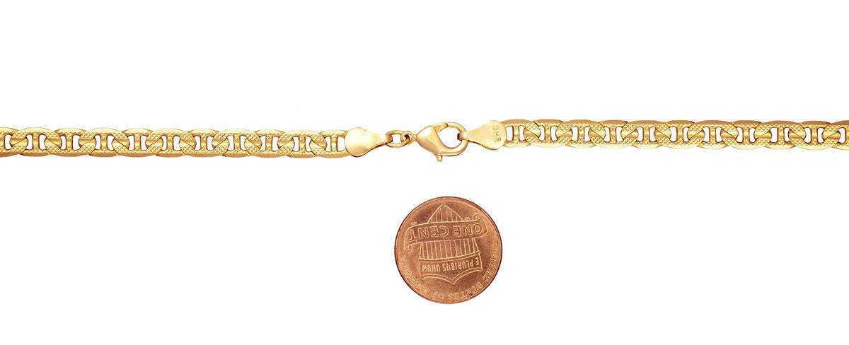 18K Gold Plated 6MM Diamond Cut Pave Flat Mariner Necklace