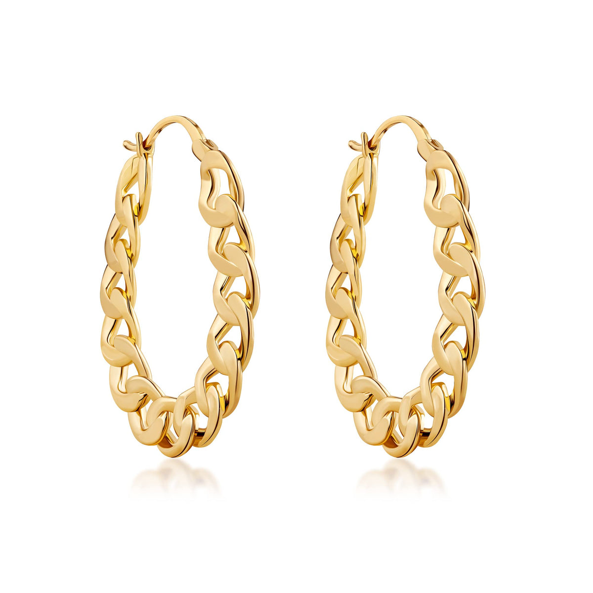 18K Gold Plated Chain Link Hoop Earrings