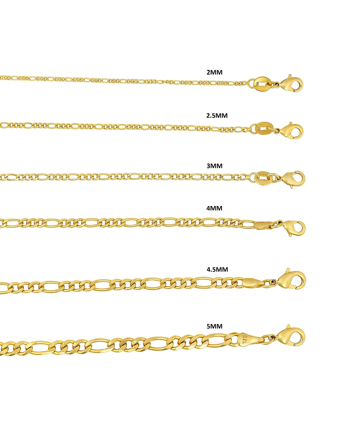 18K Gold Plated 4.5mm Figaro Chain Necklace