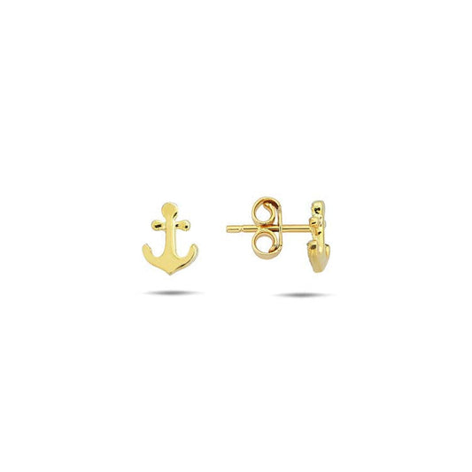 9K Yellow Gold Anchor Stud Earrings