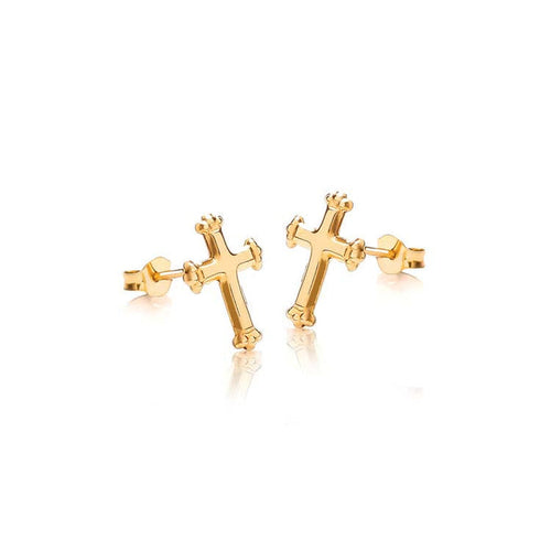 9K Yellow Gold Cross Stud Earrings