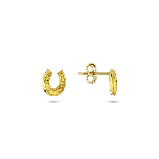 9K Yellow Gold Lucky Horseshoe Stud Earrings