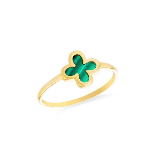 9K Yellow Gold Malachite Petal Ring