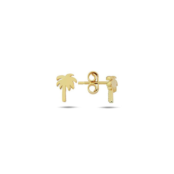 9K Yellow Gold Palm Tree Stud Earrings