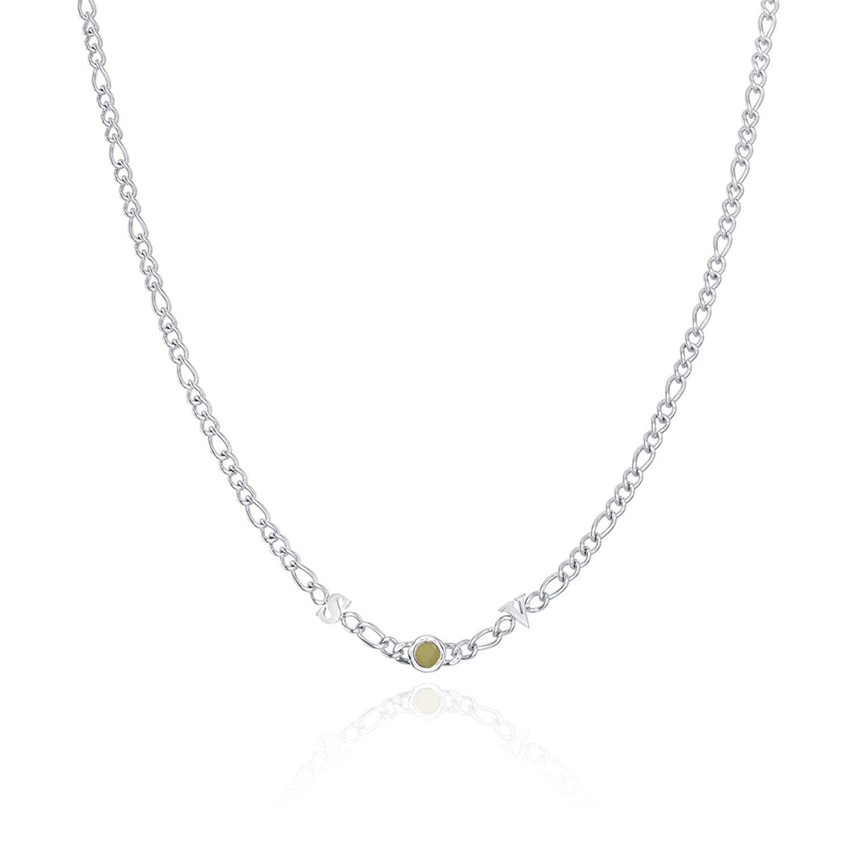 Made Mine Initials & Birthstone Necklace (Silver)