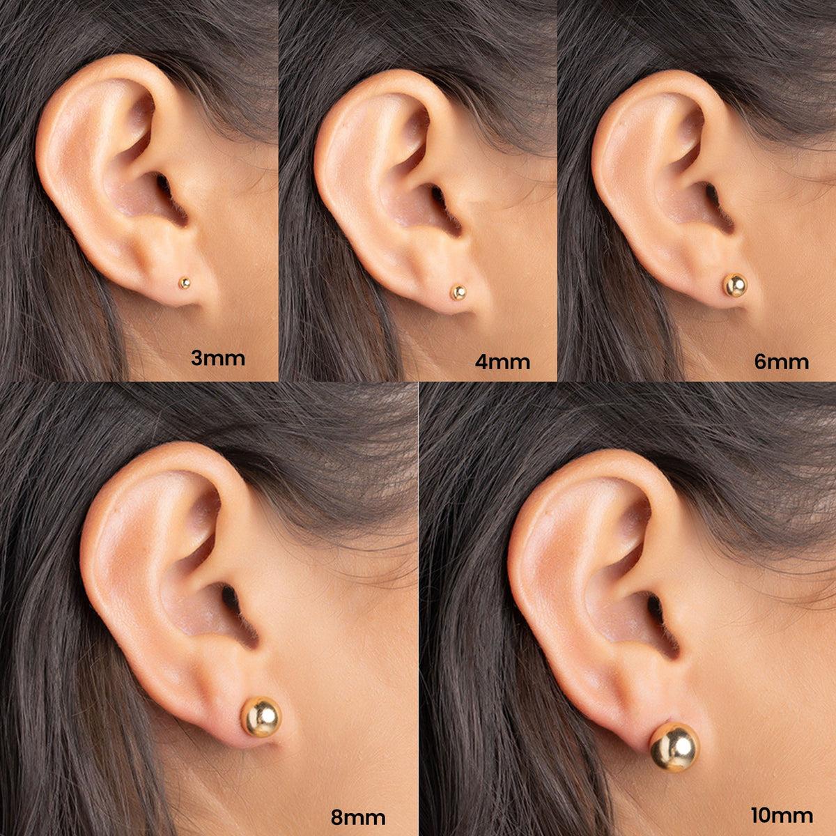 18K Gold Plated Ball Stud Earrings Set