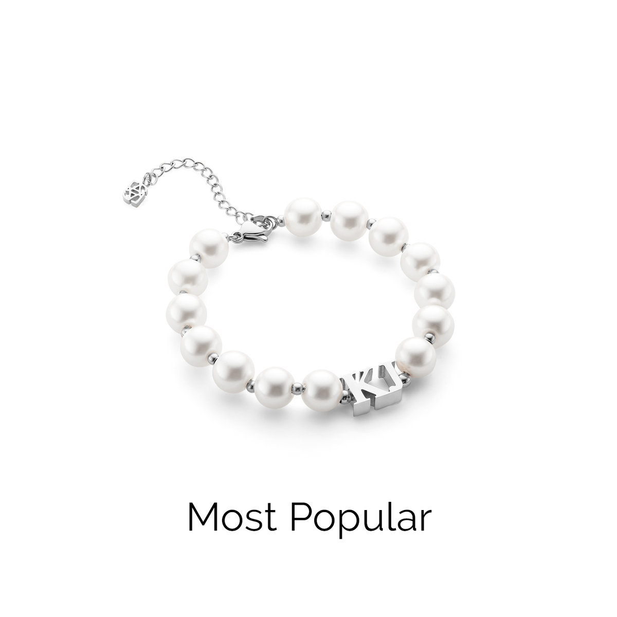 Lunar Pearl Initial Bracelet (Silver)