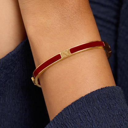 Mini Icon Burgundy Initial Bangle (Gold)