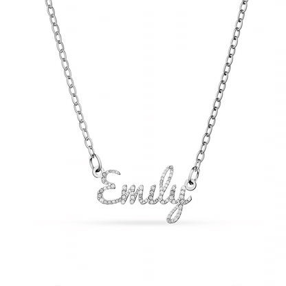 Crystal Cursive Name Necklace (Silver)