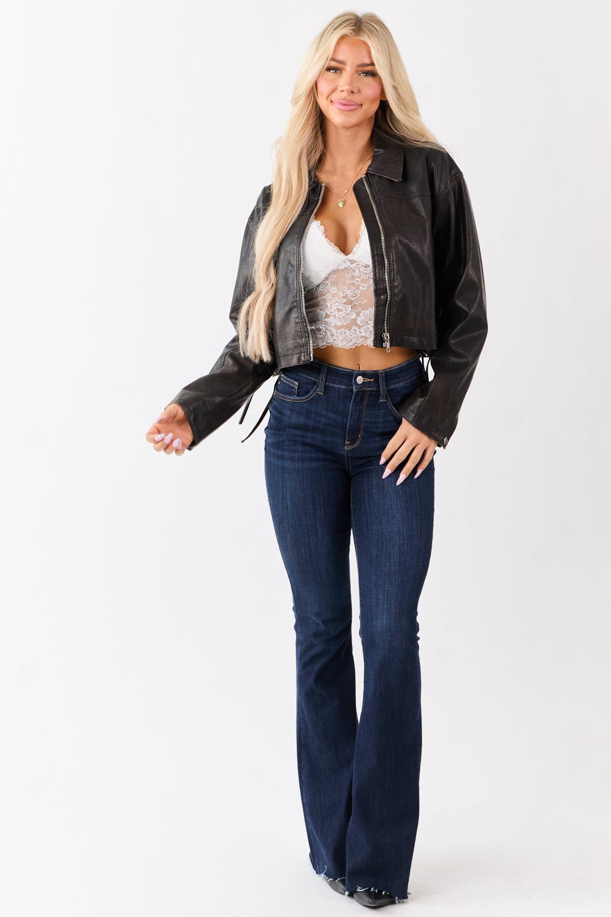 Cocoa Washed Faux Leather Zip Up Boxy Moto Jacket