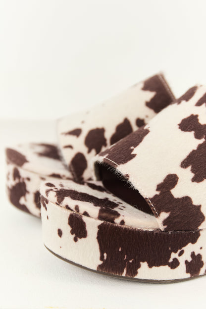 Cocoa Faux Fur Cow Print Slip On Open Toe Wedges