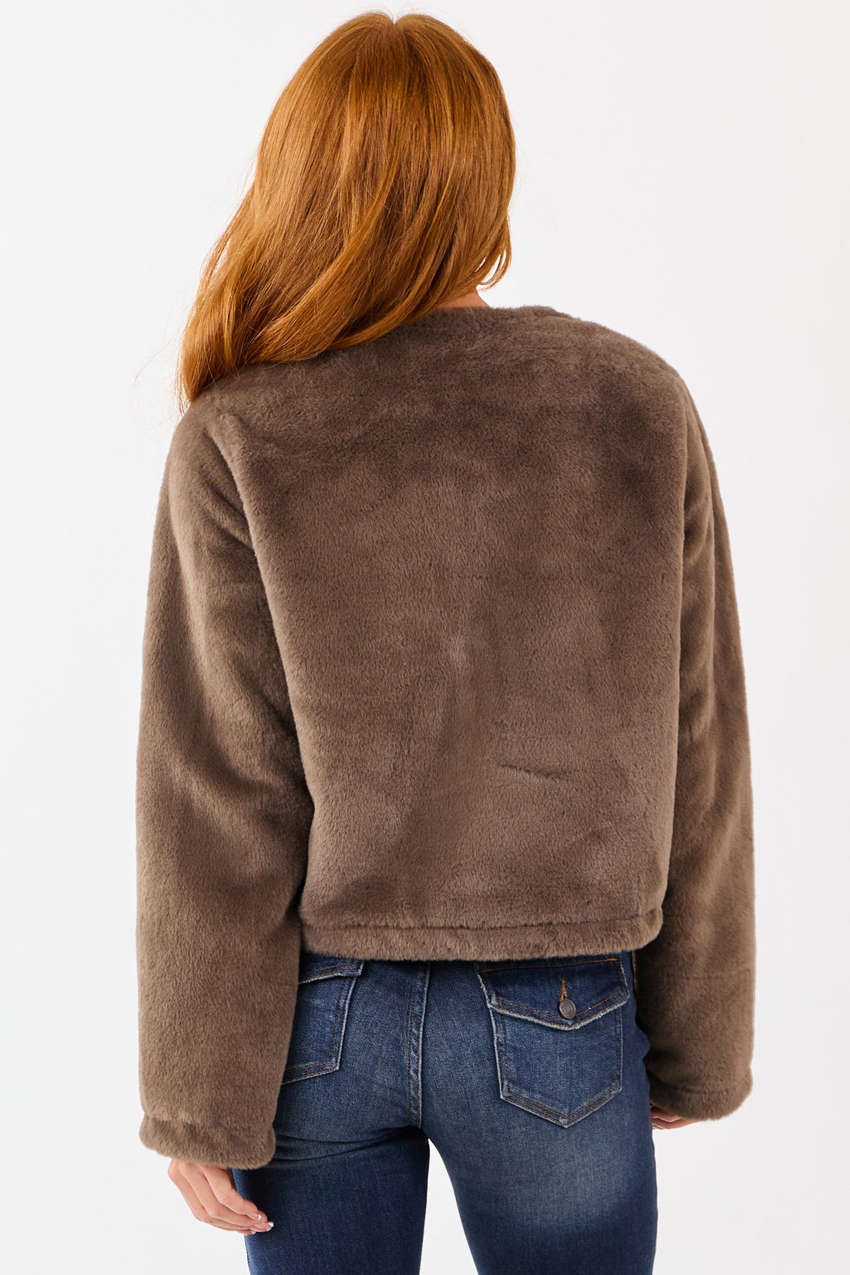 Coffee Faux Fur Front Toggle Closure Jacket