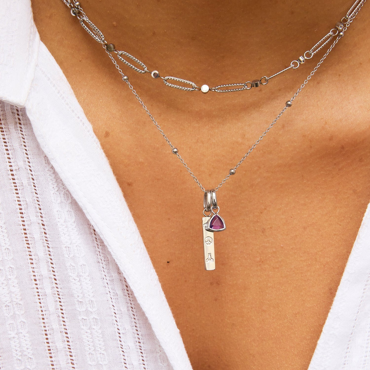 Custom Stamped Bar Pendant Necklace (Silver)