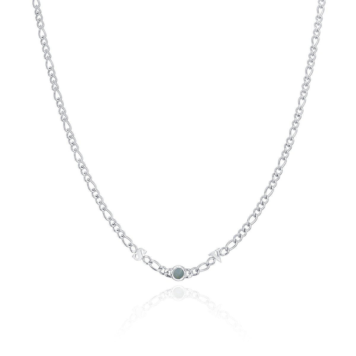 Made Mine Initials & Birthstone Necklace (Silver)