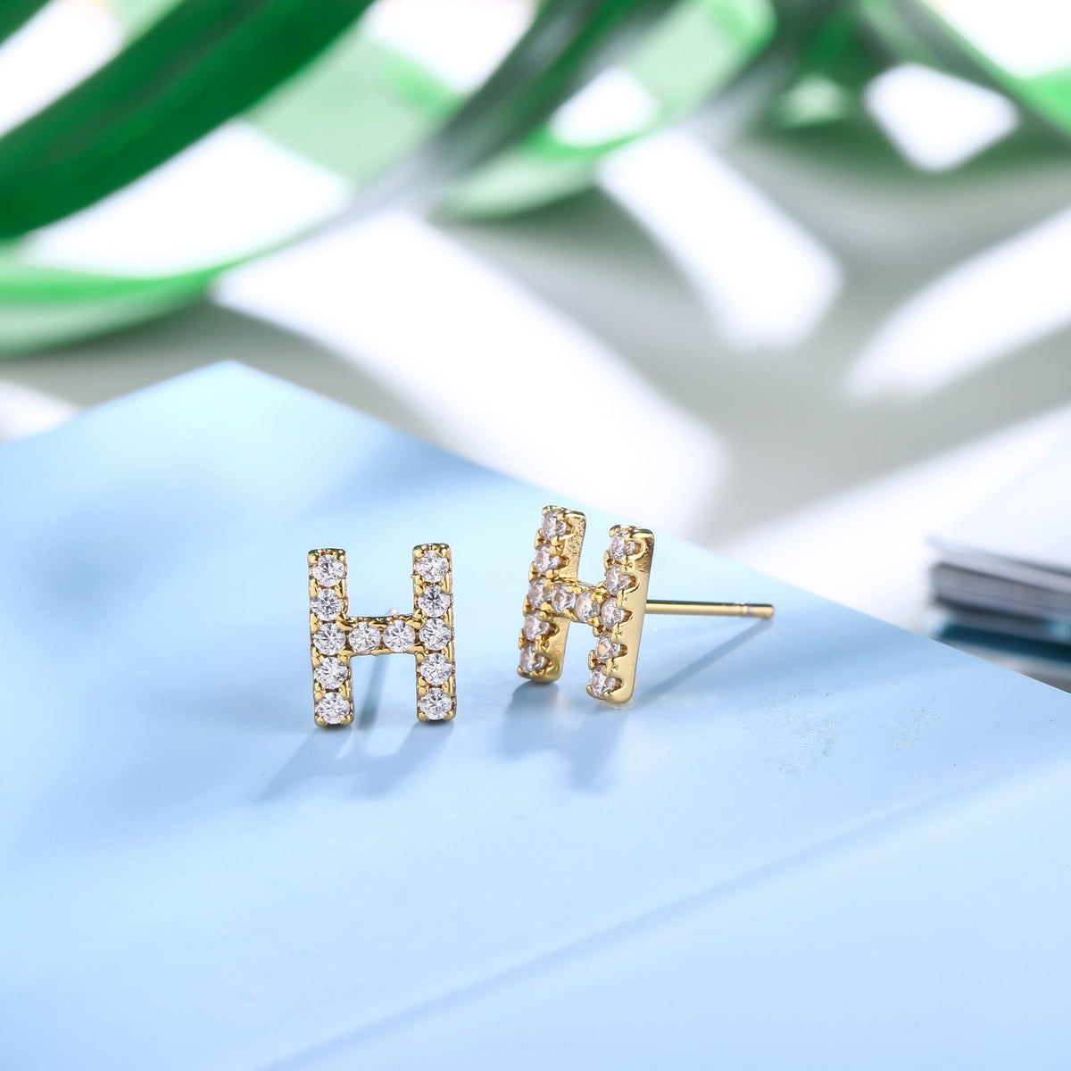 18K Gold Plated Monogram Stud Earrings