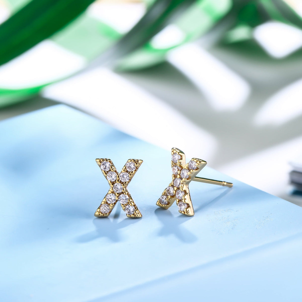 18K Gold Plated Monogram Stud Earrings