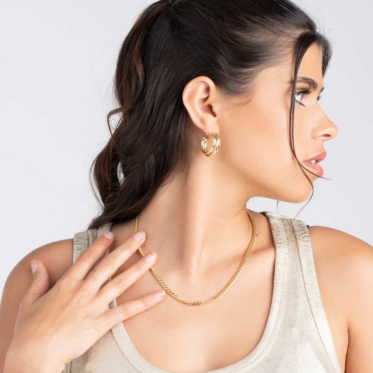 18K Gold Plated Three Layer Half Hoop Earrings