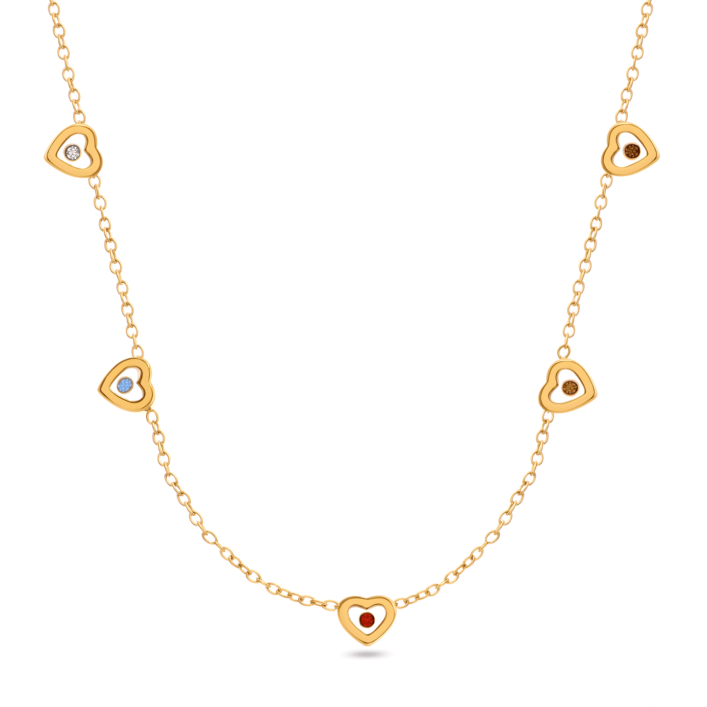 Floating Birthstone Multi Heart Necklace (Gold)