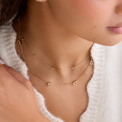Floating Birthstone Multi Heart Necklace (Gold)